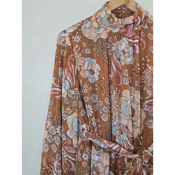 Ryegrass Long Sleeve Floral Modest Dress Womens Large Embroidered Shimmer - Picture 6 of 12